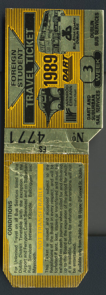 Dart Ireland Travel Ticket 1989 Dart Ireland Travel Ticket 1989