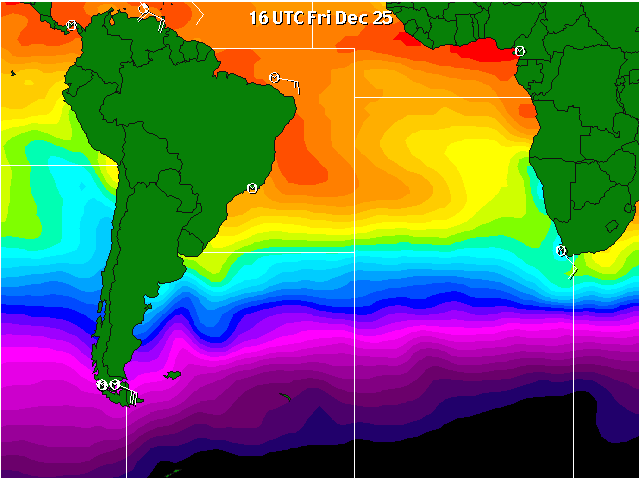 Temperatura dell'acqua nel sud dell'Atlantico - 25/12/2009