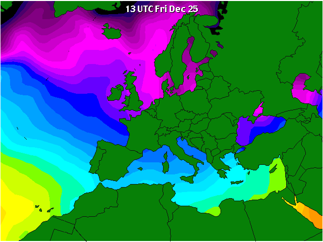 Temperatura dell'acqua in Europa - 25/12/2009