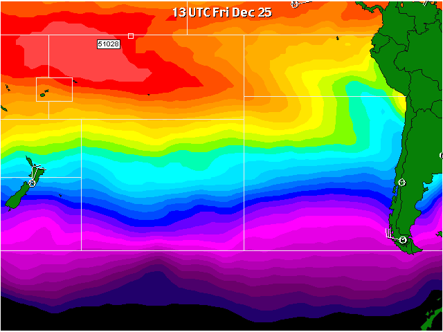 Temperatura dell'acqua nel sud del Pacifico - 25/12/2009