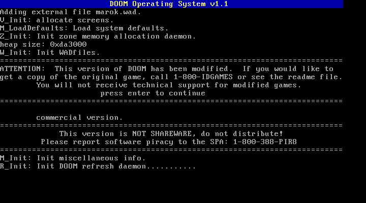ATTENTION: This version of Doom has been modified. Call 1-800-IDGAMES