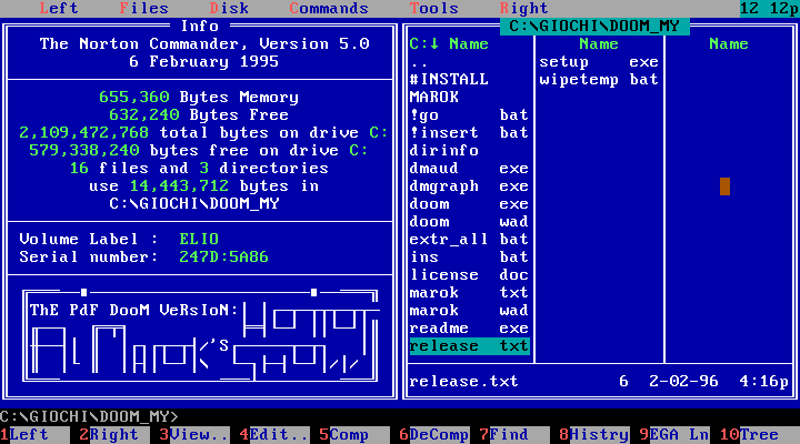 La directory del MOD di DOOM, da Norton Commander