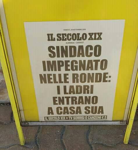 Sindaco impegnato nelle ronde: i ladri entrano a casa sua