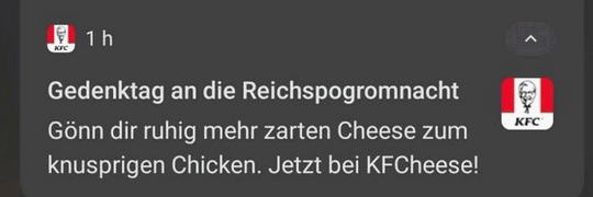 Gedenktag an die Reichspogromnacht Gönn dir ruhig mehr zarten Cheese zum knusprigen Chicken. Jetzt bei KFCheese!